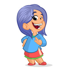 Cute little girl with violet hair smiling; vector   cartoon style character