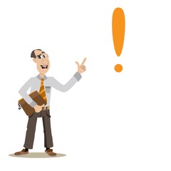 someone points out the exclamation point in describing the problem and its solution. vector illustration of cartoon