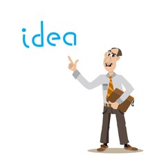 the businessman found the idea for a business, pointing to the word business. vector illustration of cartoon