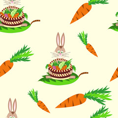 seamless pattern with rabbit and vegetables : carrots , beets an