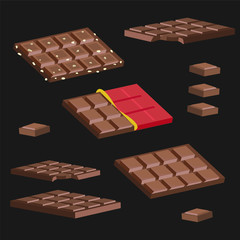 set of chocolate bars on a black background
