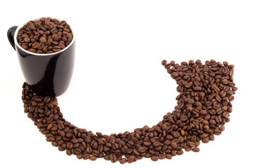 Coffee beans path and coffee mug