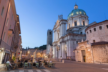 Fototapeta na wymiar BRESCIA, ITALY - MAY 20, 2016: The Dom at evening dusk (Duomo Nuovo and Duomo Vecchio).