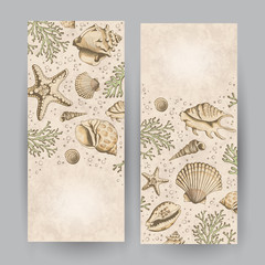 Set of two vertical banners with seashells