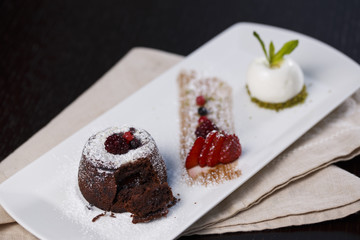 chocolate souffle with ice cream