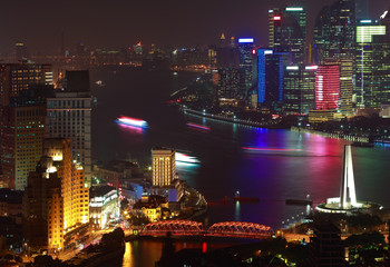 Fototapeta premium Aerial photography at Shanghai bund Skyline of night scene