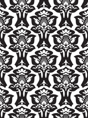Wrapping floral foliage damask seamless wallpaper for website, leaves repeating foliage western drapery flower organic vector black white luxury tiled old revival venetian fashion fabric elegant trend
