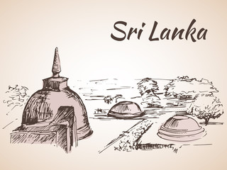 Sri Lanka  - several stupas near the lake - 113766905