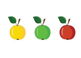 3 apples of different colors on a white background