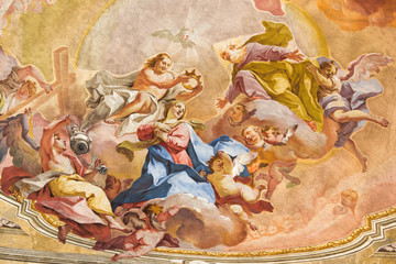 BRESCIA, ITALY - MAY 23, 2016: The Glory of Santa Eufemia fresco on the wault of presbytery of Sant'Afra church Antonio Mazza e Carlo Innocenzo Carloni by Sante Cattaneo (18. cent.)