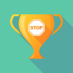 Long shadow award cup icon with  a stop signal