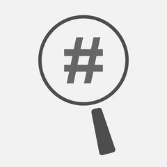 Isolated magnifier icon with a hash tag