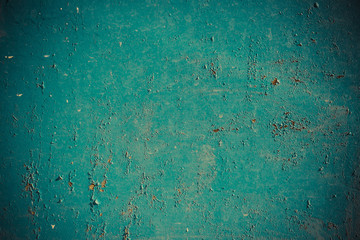 Old metal wall painted in turquoise color use for background