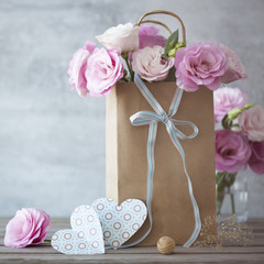 Love Vintage background with flowers and bow