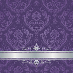 Luxury purple floral damask cover silver border