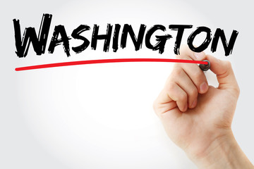 Hand writing Washington with marker, concept background