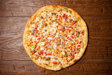 Ranch pizza on wooden table