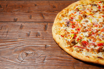 Ranch pizza on wooden table