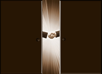 Acuerdo, negociación, estrechar manos, puertas, abiertas, puertas abiertas, fondos, negocios