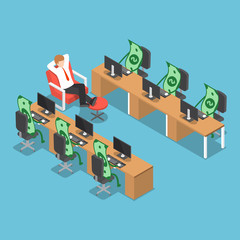 Obraz premium Isometric businessman let his money do the work for him