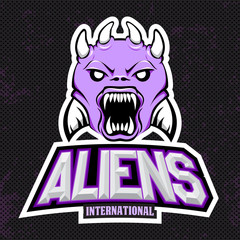 Violet alien modern logo for a sport team. Premade logotype with naming.