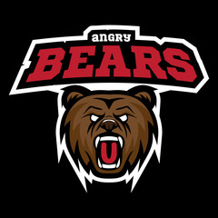 Grizzly bear modern logo for a sport team. Premade vector logotype with naming.