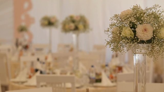 Interior of a wedding hall decoration ready for guests