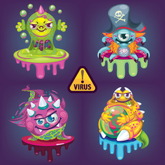 vector cartoon virus set