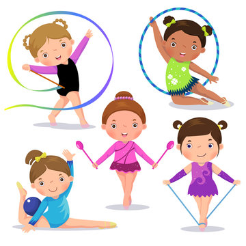 Set of rhythmic gymnastics cute girls