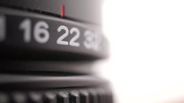 Macro video of aperture ring of the lens, 2 videos in 1