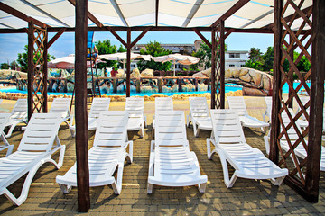 Sun beds around the pool