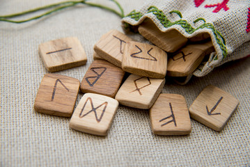 Ancient wooden runes, slavic old magic, futark