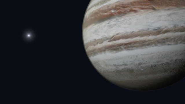 Jupiter planet rotation. Satellite view of planet jupiter in outer space.