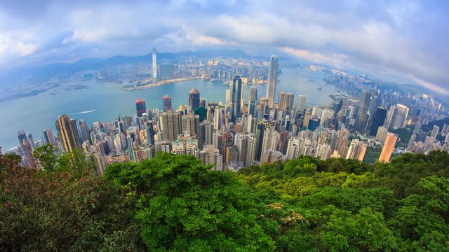 Hong Kong Cityscape High Viewpoint Of The Victoria Peak Time Lapse (tilt up)