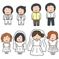 vector set of lovers in wedding dresses