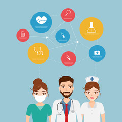 Doctor teamwork with hospital icon. Health care medical.