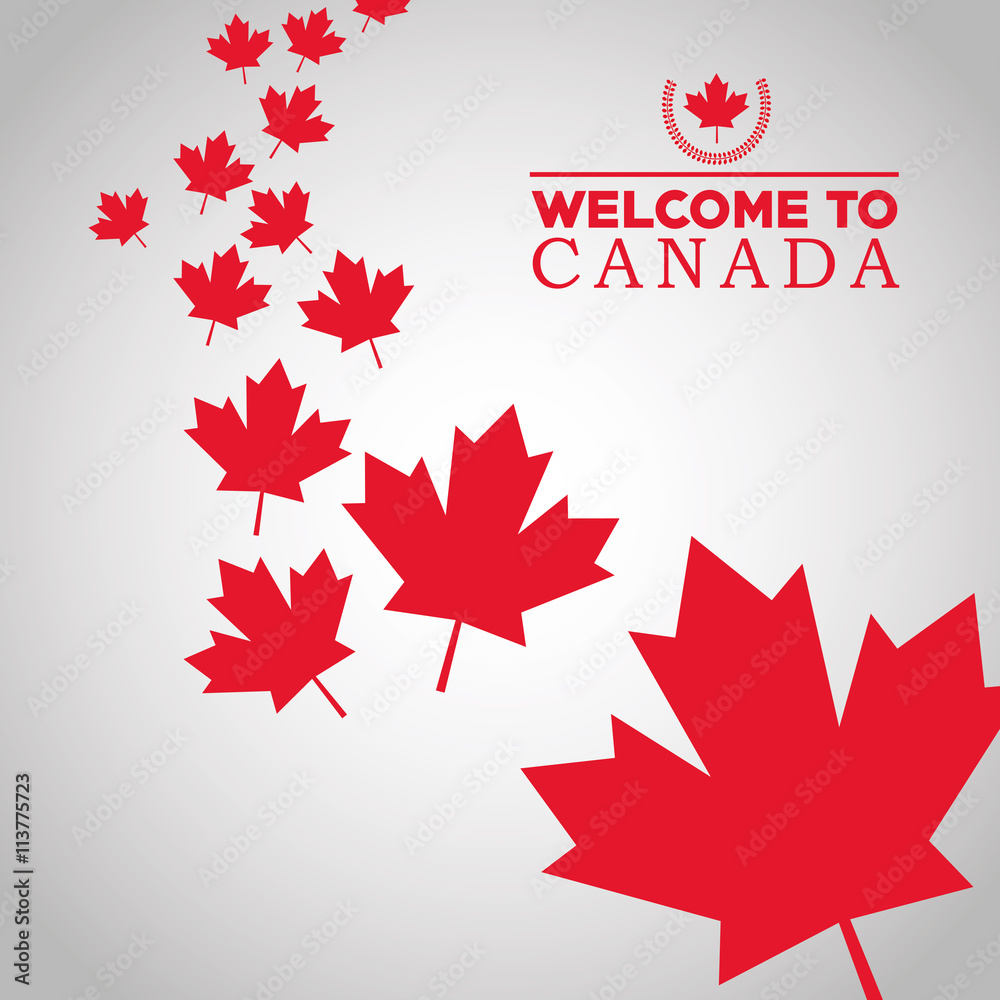 Sticker canadas county design. maple leaf icon. welcome concept