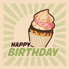 Happy Birthday design. Retro illustration. Colorfull graphic