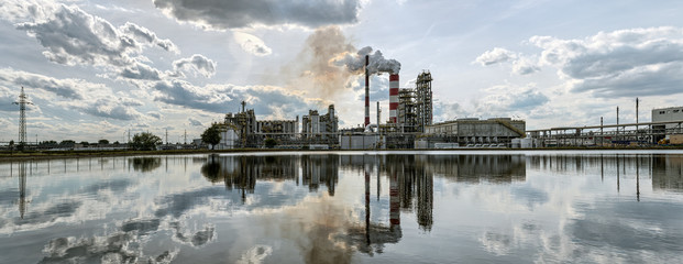 Panorama a refinery in a sunny day. HDR - high dynamic range