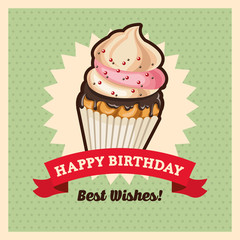 Happy Birthday design. Retro illustration. Colorfull graphic