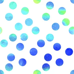 Gordijnen Blauwe en groene polka dot in willekeurige volgorde. Naadloos aquarelle patroon, gemaakt in vector. © lyricsai
