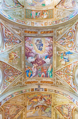 Fototapeta na wymiar CREMONA, ITALY - MAY 24, 2016: The Ascension of the Lord fresco in the center of the vault in Chiesa di San Sigismondo by Giulio Campi (1564 - 1567)
