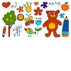Obraz premium Kindergarten doodle pictures On white background