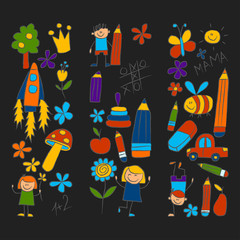 Kindergarten doodle pictures Color chalks