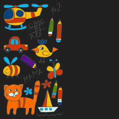 Kindergarten doodle pictures Color chalks