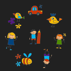 Kindergarten doodle pictures Color chalks