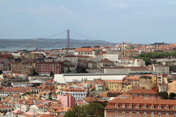 Fototapeta na wymiar Lisbon Historical City and 25th of April Bridge Panorama, Portugal