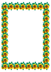 Vertical frame with sunflowers. Vector clip art.