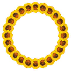 Round frame with sunflowers. Vector clip art.