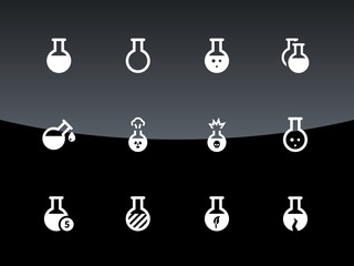 Laboratory bulb icons on black background.